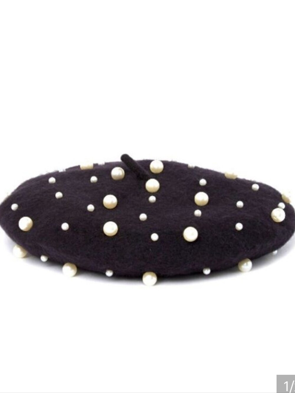 Jessica Simpson Black Pearl-Studded Beret
